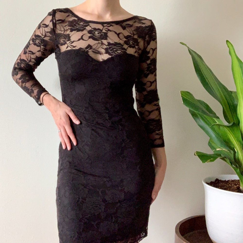 Black Lace Scoop Back Dress